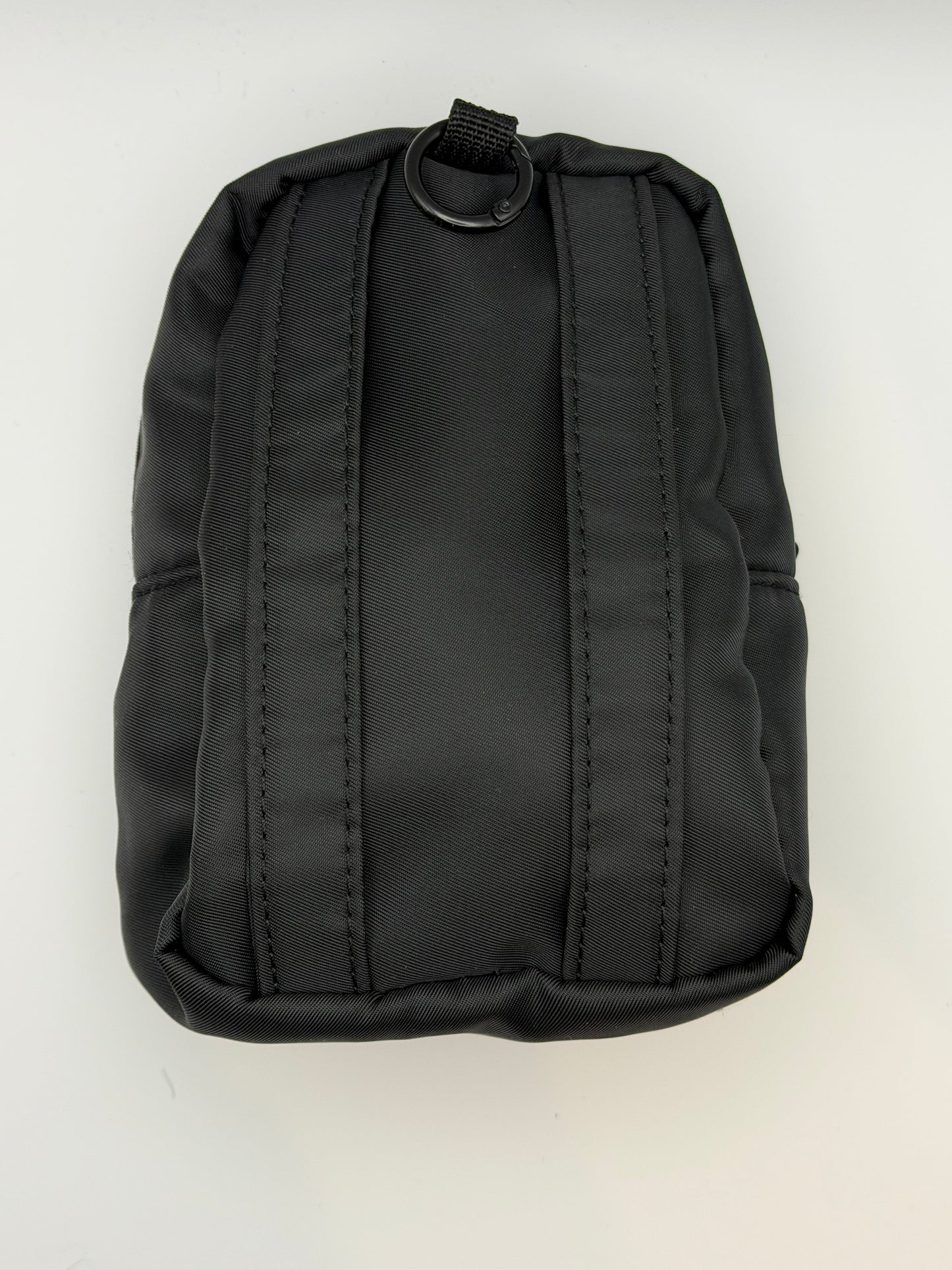 Black pouch with a strap on a white background